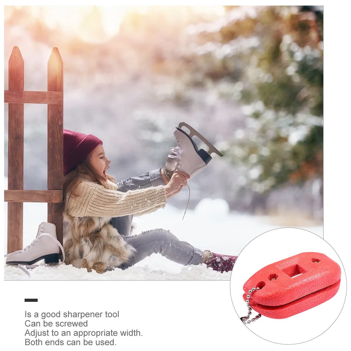 White Sandstone Hockey Skate Sharpener Portable Skid Proof Ice Skate Shoes Conditioner Tool Adjustable Width Key Chain Carry