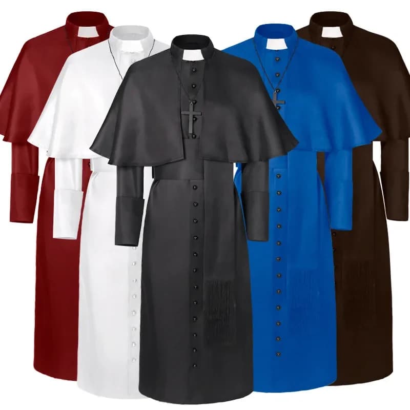 Costume da Sacerdote Medievale Chiesa Cattolica Religiosa Romana Soutane Papa Pastore Padre Costumi Messa Missionaria Veste Clero Tonaca