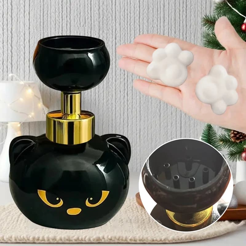 Dispenser di sapone in schiuma a forma di zampa di gatto, nero, con design a impronta di zampa, per bagno, cucina, case adatte agli animali domestici