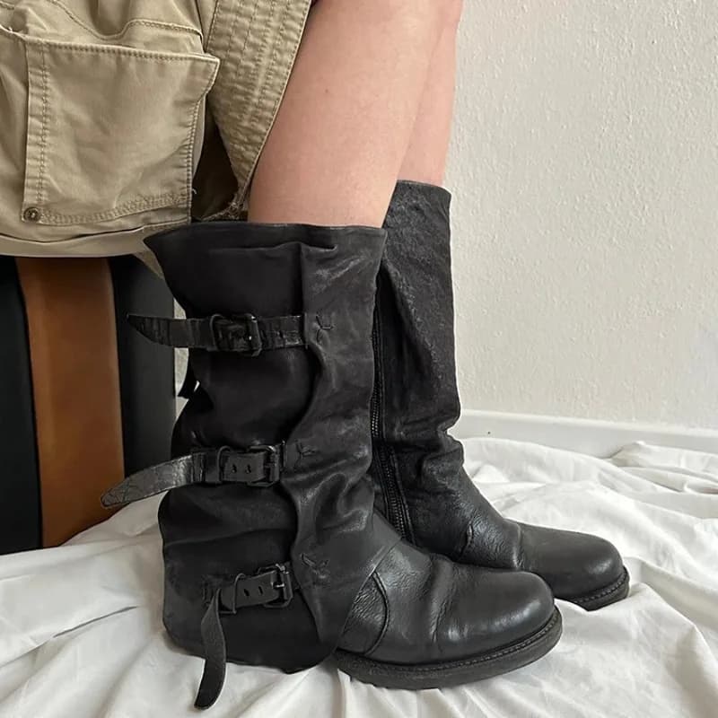 Classic Women Shoes Retro Luxury Genuine Leather Knight Boots for Woman Fashion Platform Slouchy Boot Designer Shoes Botas Mujer