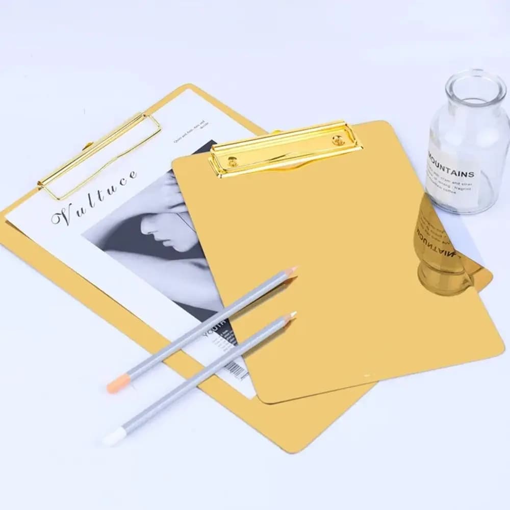 Portablocco Portatile Dorato in Acciaio Inossidabile, Organizzatore di Carta Durevole, per Disegno, Firma, Scrittura, Cancelleria, Cartella Portadocumenti, Scuola