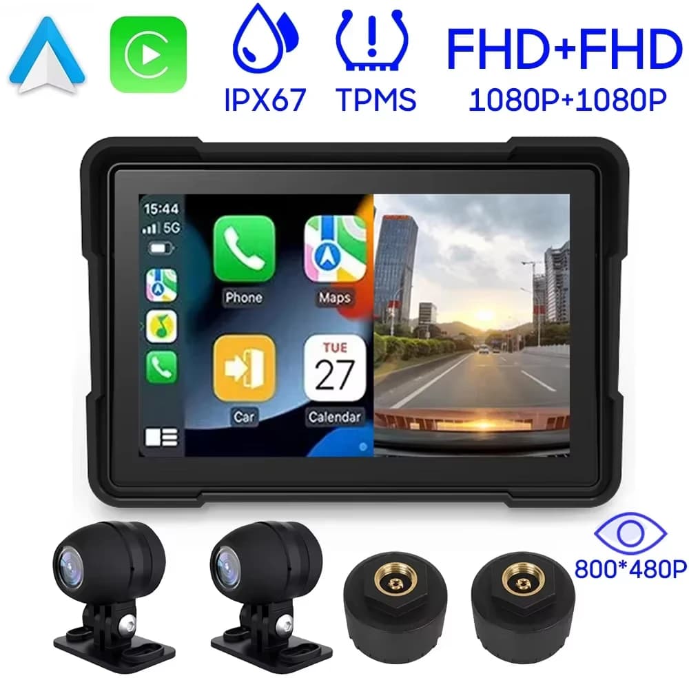 Navigazione per moto da 5 pollici GPS DVR Wireless CarPlay Android Auto Smart Display portatile Telecamera di registrazione HD impermeabile