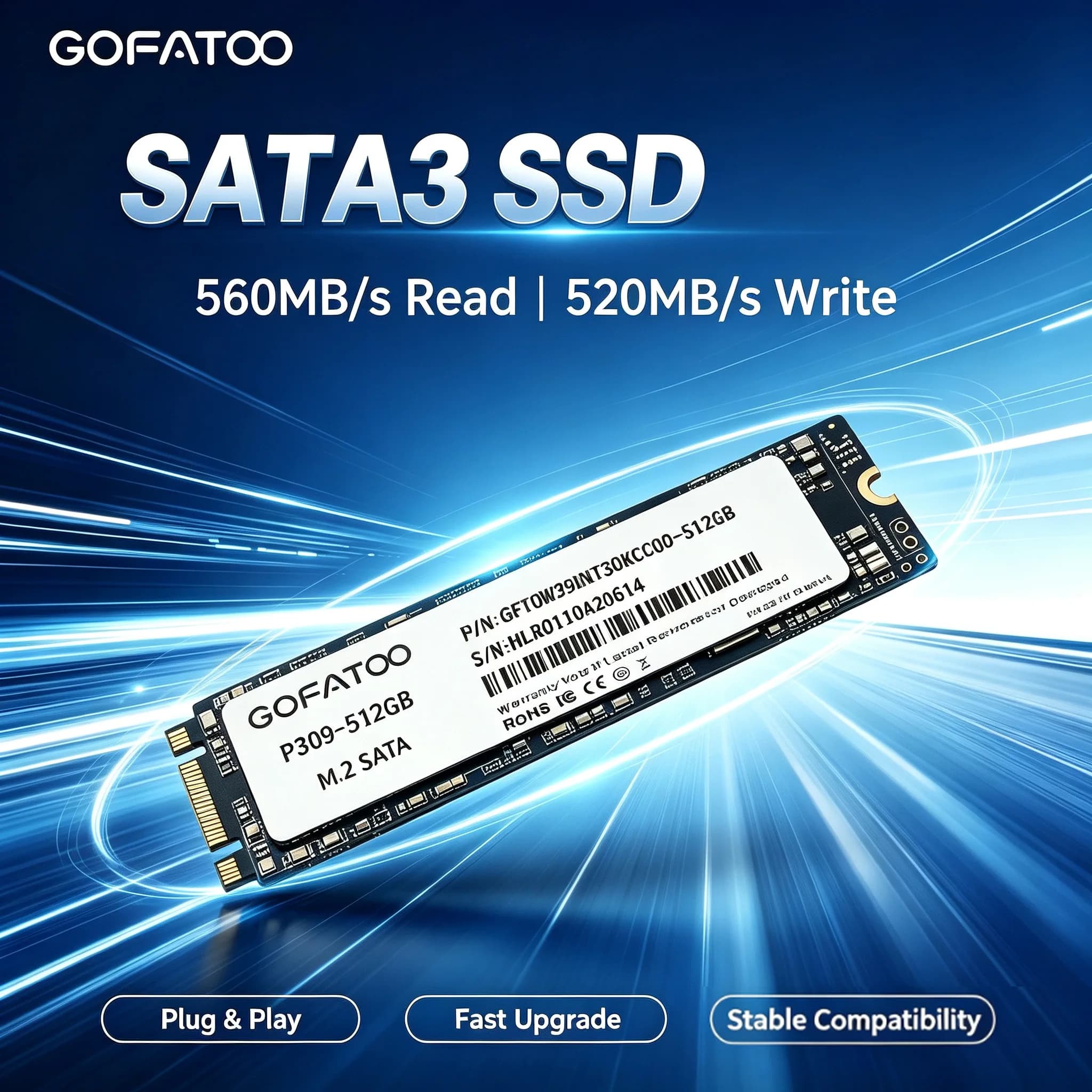 GOFATOO M.2 2280 SATA3 NGFF SSD 560MB/s 128GB 256GB 512GB 1TB 2TB Internal Computer Drive For Laptop Desktop PC