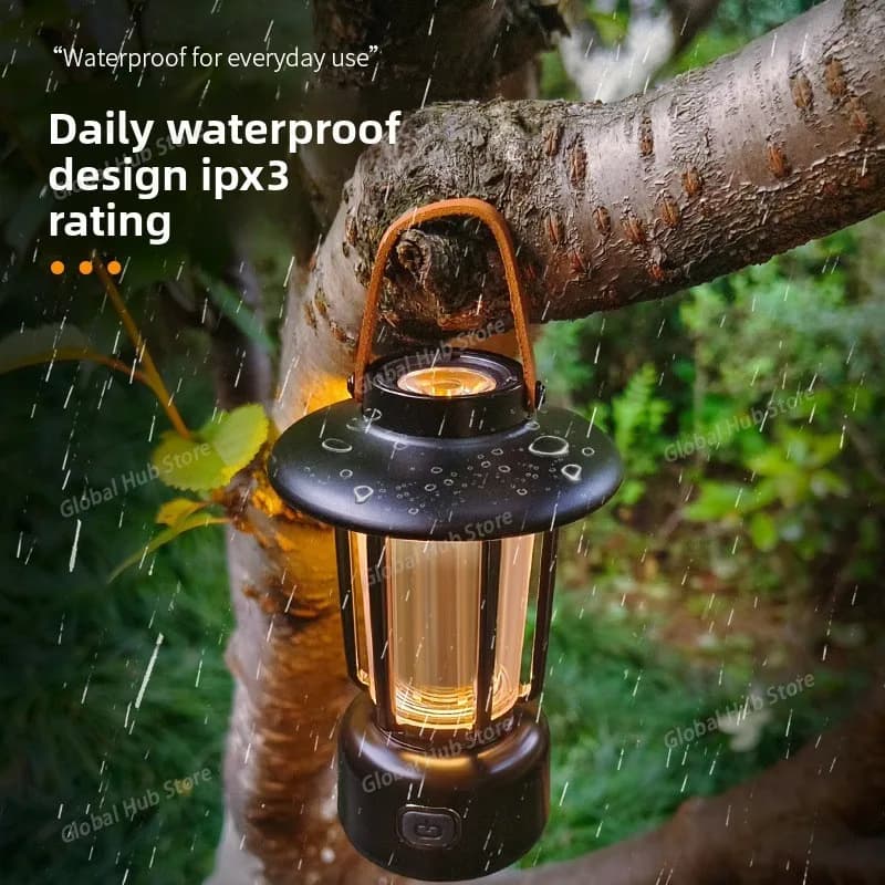 Portable Tent Lantern Camping Emergency Lamp USB Charging Vintage Tent Lighting Lantern Waterproof for Hiking Fishing