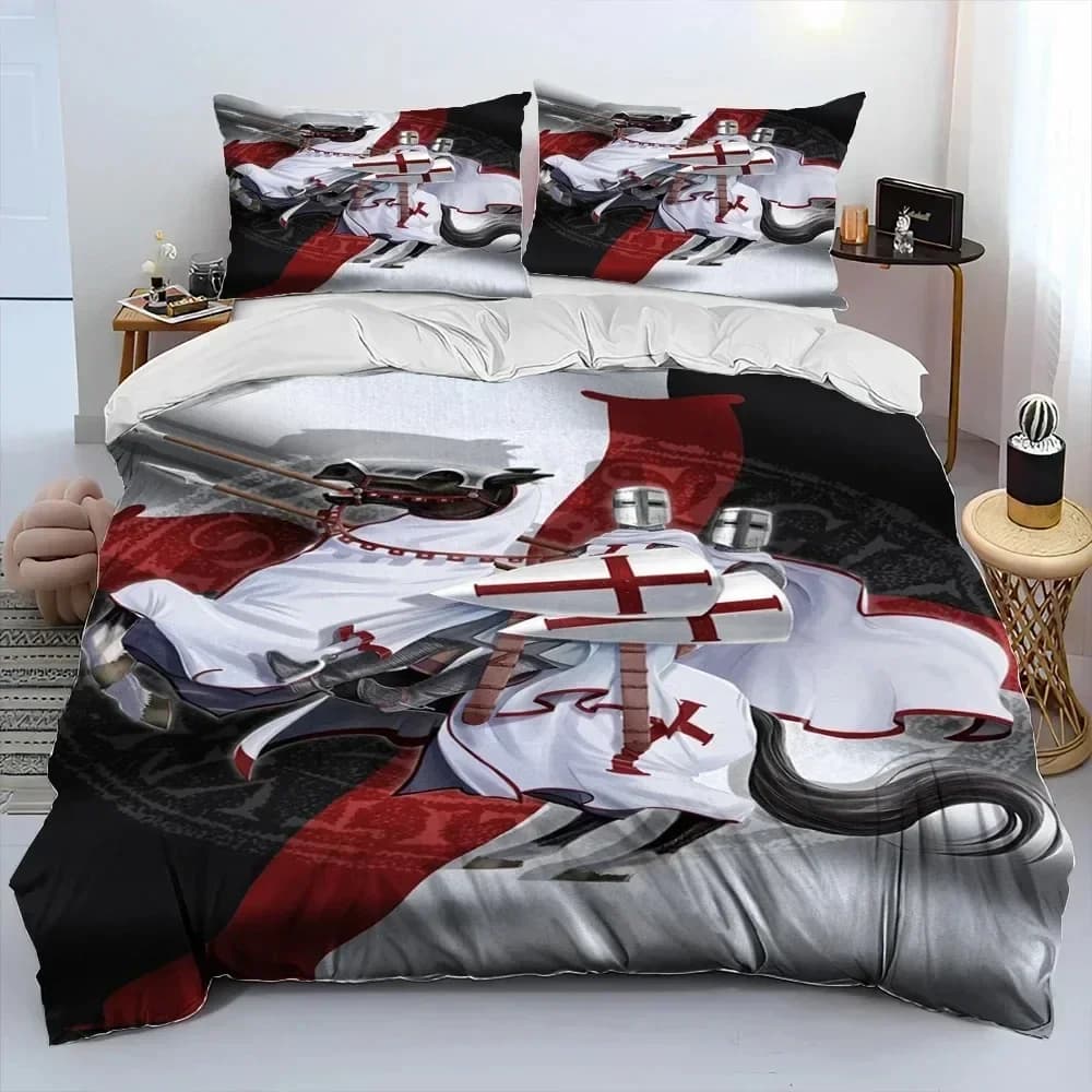 Stampa 3D Cavalier Knight Templari Crociato Set di biancheria da letto Camera da letto Morbido e moderno Copriletti Comodo copripiumino Trapunta Federa
