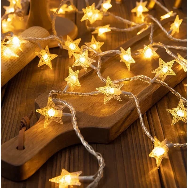 Luci a Stringa a Forma di Stella 1.5M/3M/6M/10M, Luci Fatate per Camera da Letto, Alimentate a Batteria o Adattatore, Luci Natalizie per Matrimoni e Feste