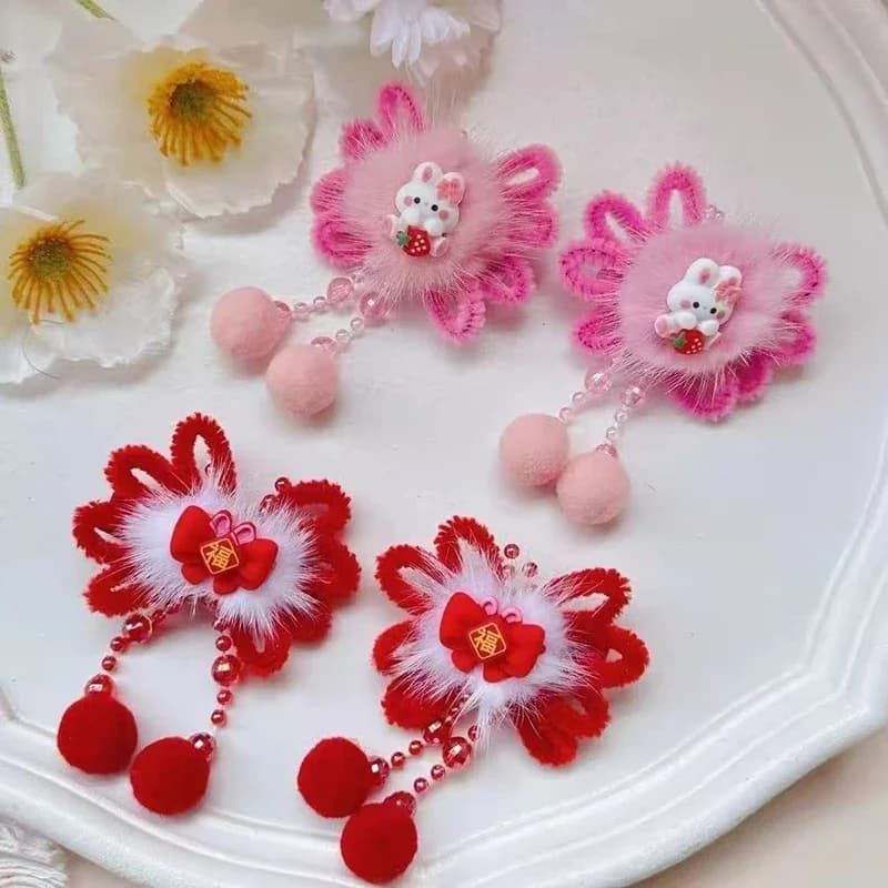 1 paio di fermagli per capelli rossi di Capodanno per donne ragazze dolce versatile fermaglio per capelli con nappa rossa accessori per capelli in stile cinese regali per bambini