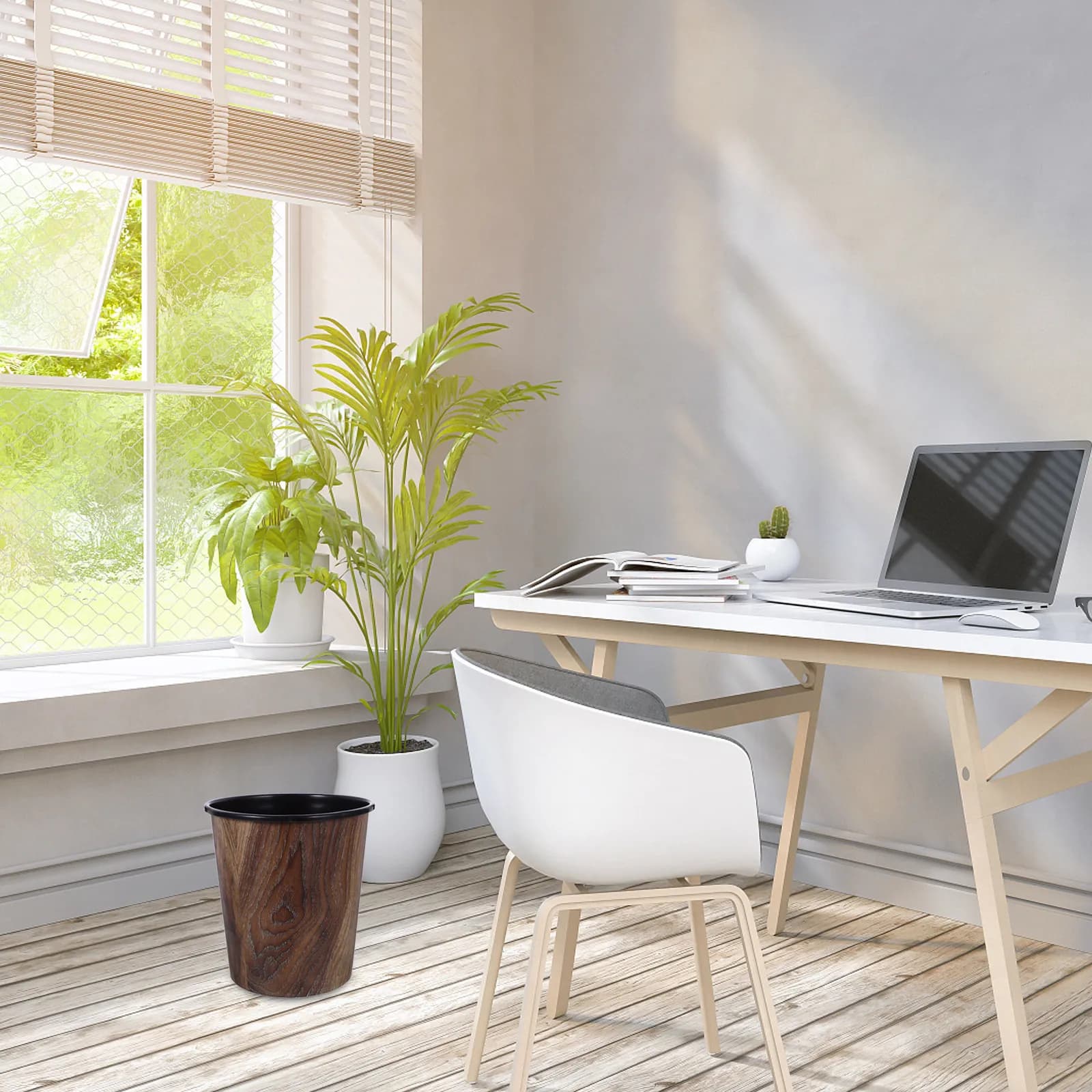 Modern Wood Look Trash Bin for Office Desk Side Large Capacity Indoor Waste Container Plastic Garbage Can Room Waste Basket