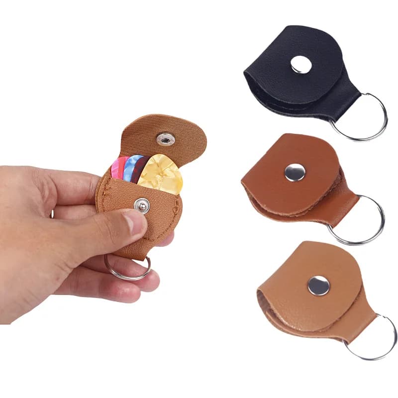 PU Leather Guitar Pick Pouch, Portable Keychain Holder Protective Bag Guitar Accessories