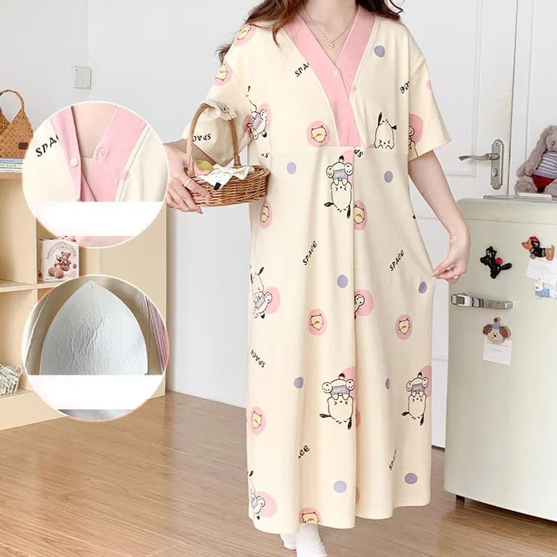 Camicia premaman estiva a maniche corte Pigiama premaman Set Donna Camicia da notte allentata per allattamento Abito da notte carino Indumenti da notte premaman