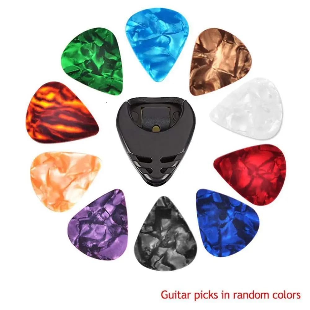 10 pezzi di colore casuale plettri per chitarra e supporto per plettro per chitarra supporto adesivo plettro per chitarra acustica artistica 0.46/0.71/1.0MM ambra