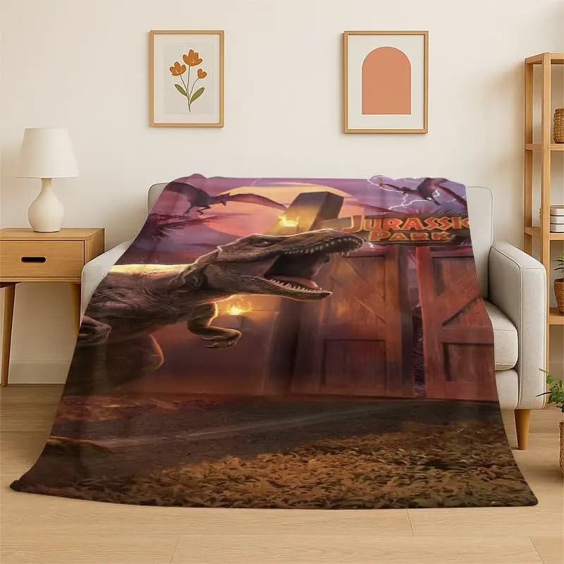 Classic Jurassic Park Dinosaur Dino Cartoon Flannel Blanket Soft Warm Throw Blanket for Bedroom Living Room Bed Travel Picnic