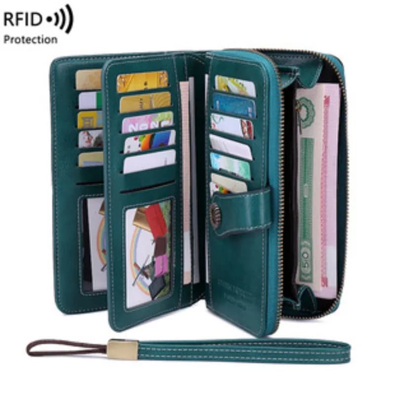 Borsa per passaporto con blocco RFID Porta documenti da viaggio e portafoglio per biglietti con cerniera lunga Passaporti multipli