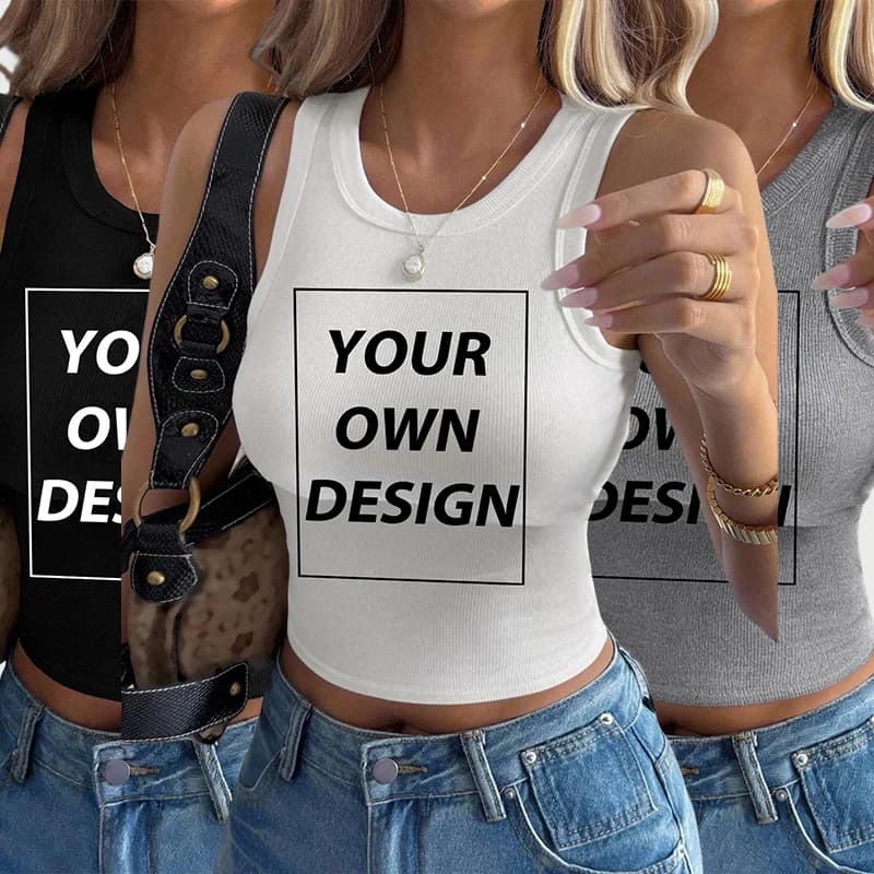 Personalizza gilet in cotone con stampa abiti estivi da donna canotte strette e sexy camicia con fondo lavorato a maglia e top senza maniche per capispalla