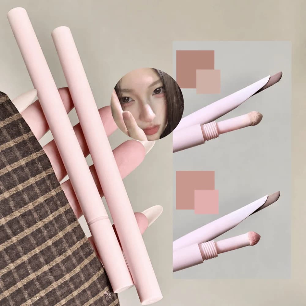 Double Ended Under-eye Highlighter Pen 2 in 1 Non-smudge Silkworm Eyeliner Pen Lasting Slim Soft Tip Eye Liner Makeup Stick