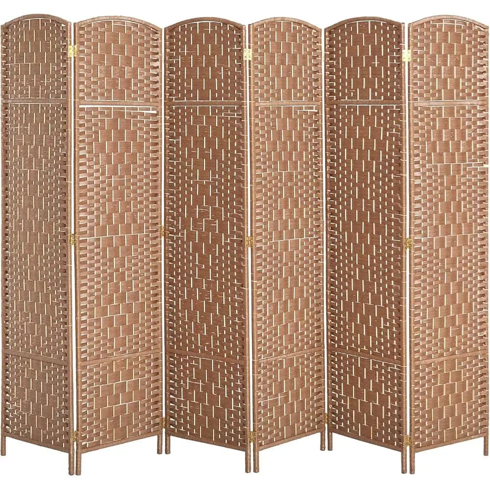 6 Panel Tall Privacy Screen, Freestanding Hand-Woven Partition for Room Separation with 360° Hinges, Natural Paper Rope Diamond