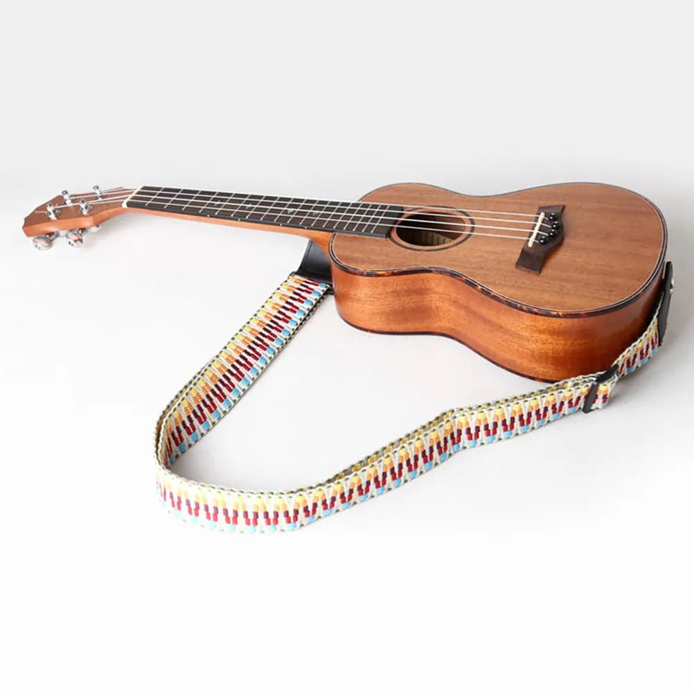 Tracolla per chitarra piccola da 2 pezzi, tracolla professionale per ukulele, design etnico colorato, tracolla robusta e comoda per la casa e l'esterno