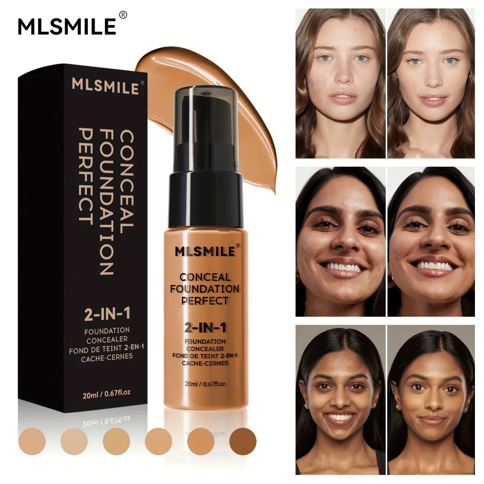 2 liquid foundation 2 in 1 for oil control and concealer, long-lasting waterproof foundation and total cover