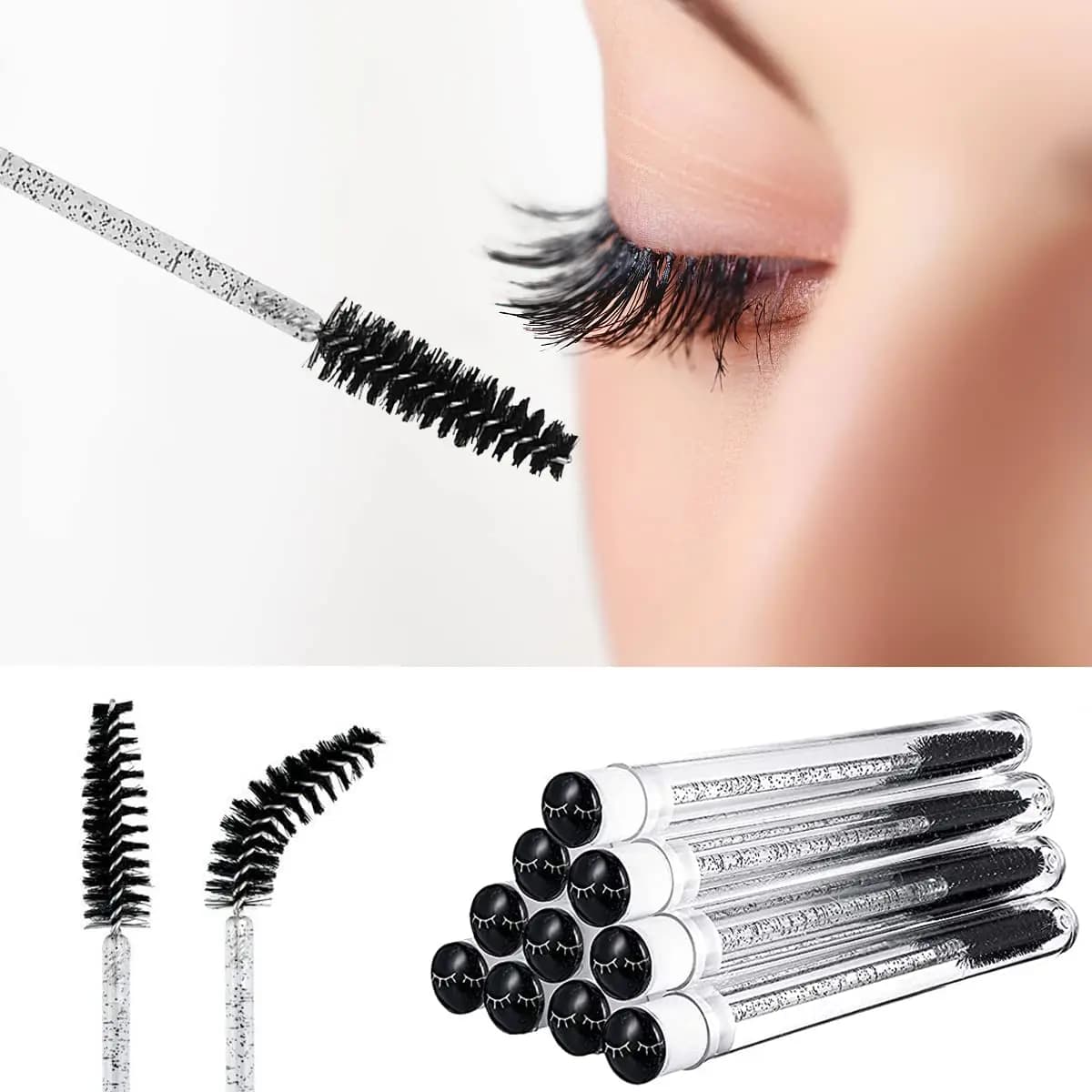 50 PCS Eyelash Brush Lash Spoolies Tube Mascara Essence Eye Wands Replacement Folding Angle Extension Supplies Eyebrow Cleaning