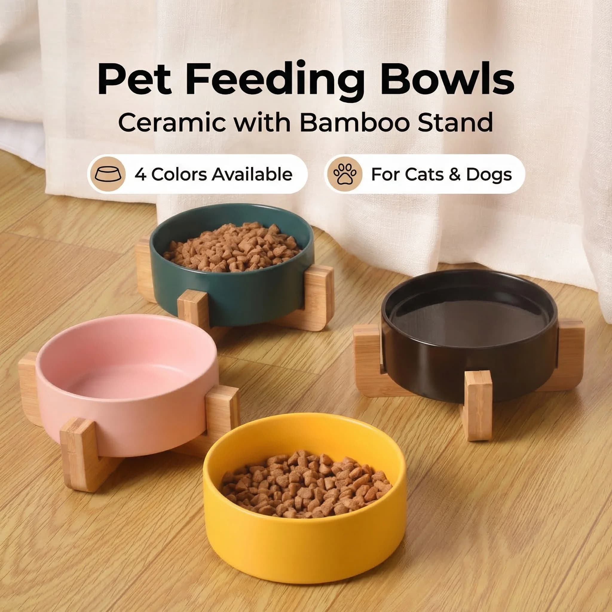 Ciotola per Gatti 400ml/13.5oz, Ciotola in Ceramica per Gatti e Cani, Piatto Rialzato per Alimenti, Ciotola in Ceramica con Vassoio, Mangiatoia per Animali Domestici, 8 Colori