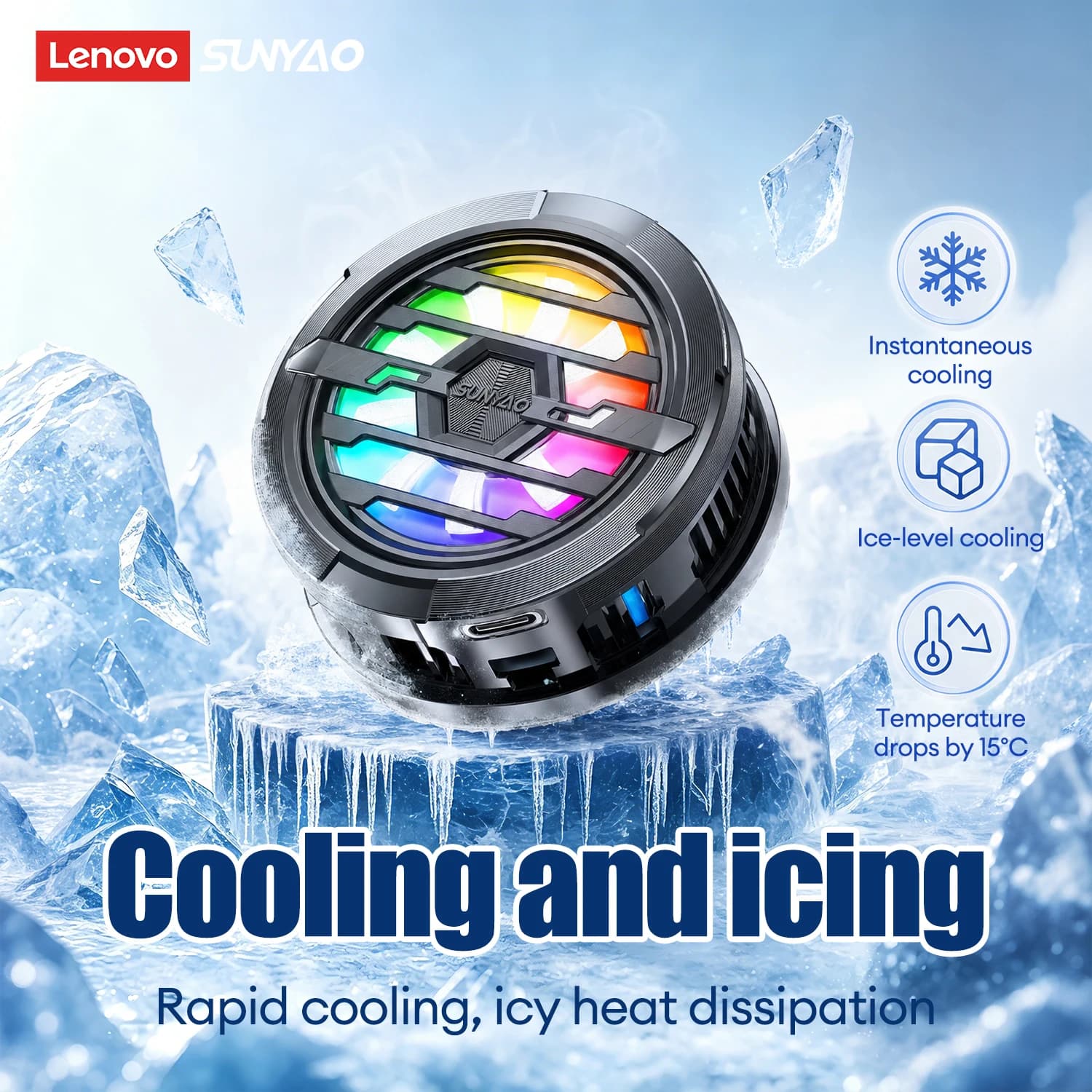 Choice Lenovo Magnetic Phone Cooler RGB Semiconductor Cooling Fan Game Radiator for IOS Android Phone Live Streaming SR001