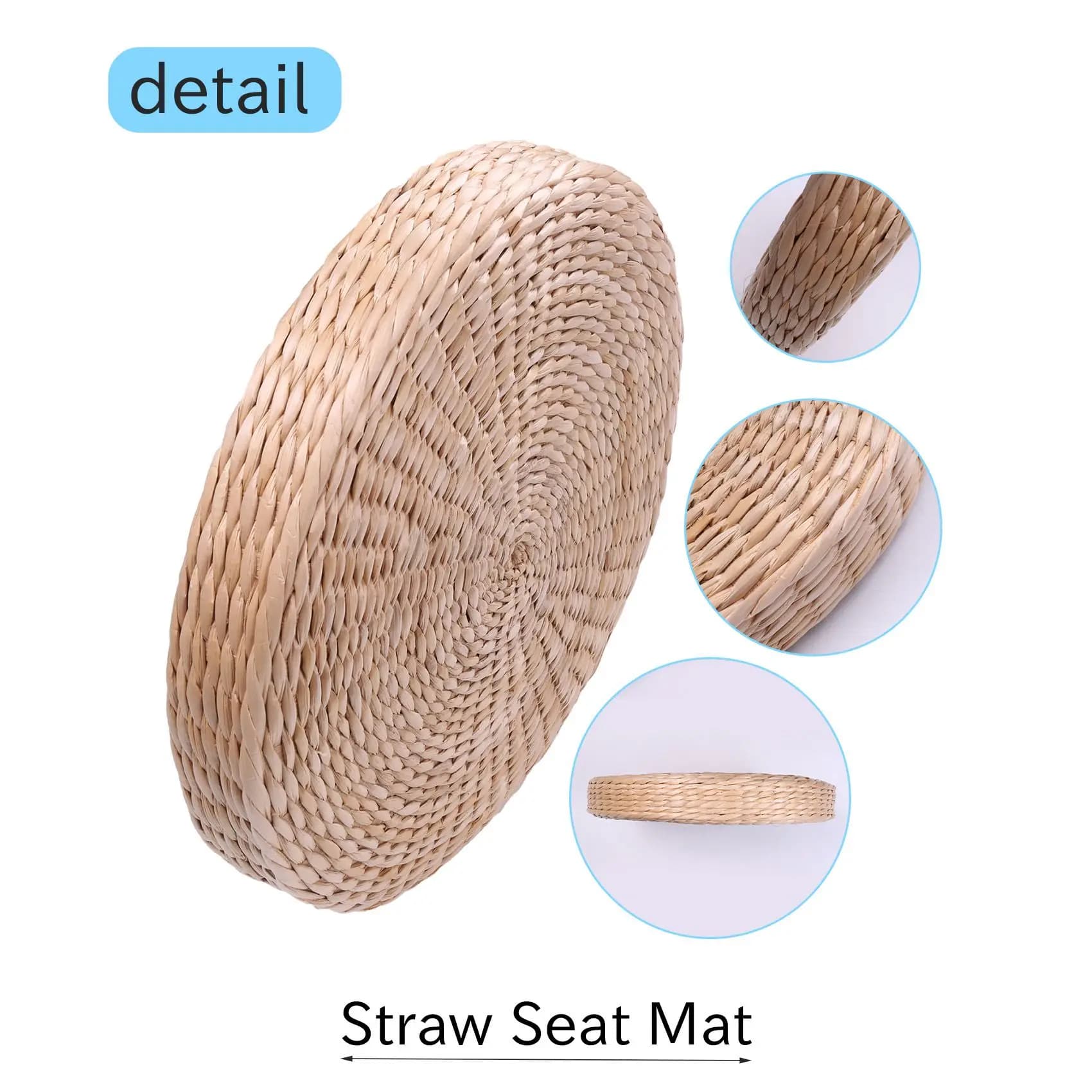 Cuscino Tatami Rotondo B84B-40Cm in Paglia Intrecciata Fatto a Mano, Tappetino per Yoga e Seduta a Terra