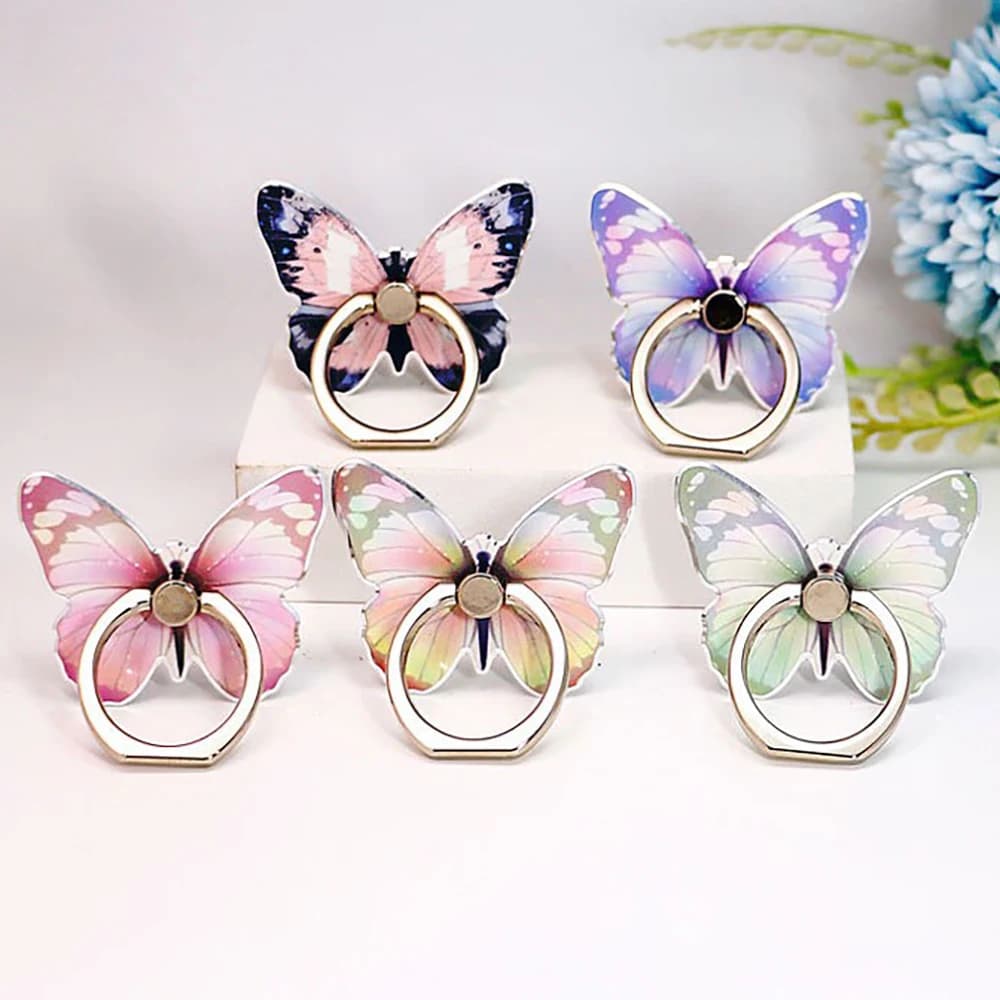 Luxury Universal Mobile Phone Handle Holder With Beautiful Butterfly Stick For Toe Ring For Cell Phone Suitable