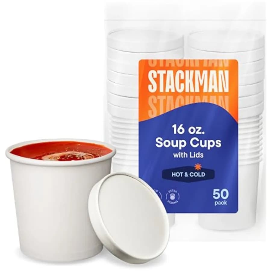 50 Set di Contenitori in Carta per Alimenti con Coperchio, Tazze Termiche con Coperchi Ventilati - Contenitori per Zuppa Calda o Fredda da Asporto, per Zuppe, Gelati