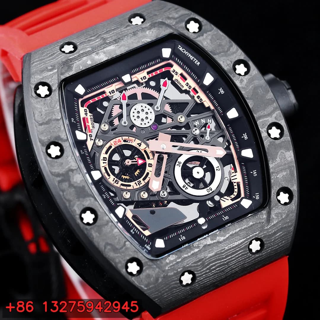 Orologio Meccanico Automatico da Uomo con Cassa in Titanio Grado 5, Cinturino in Silicone, Scheletrato, Luminoso, Stile Sportivo di Lusso, 43mm 12mm