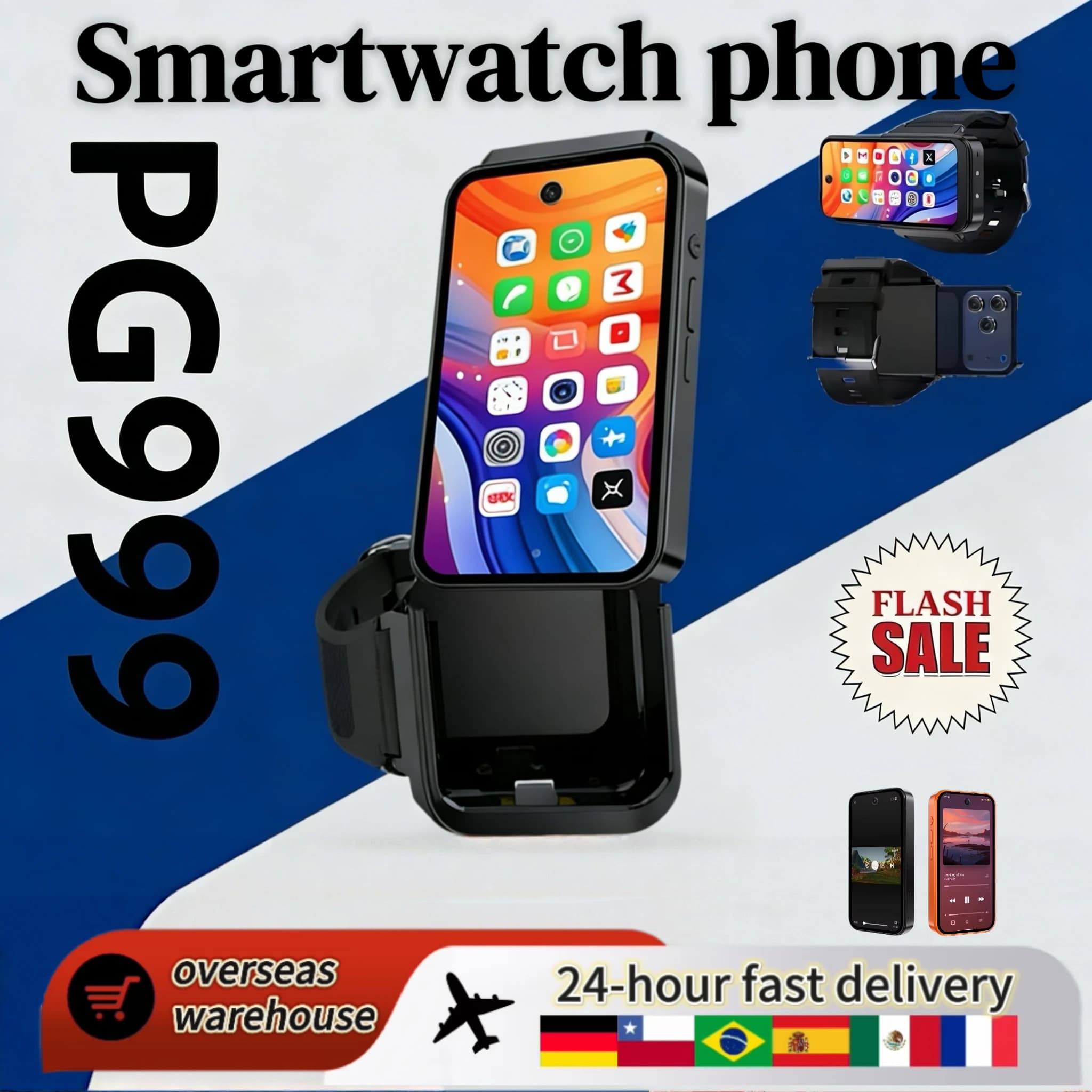 Nuovo Smartwatch PG999 con Telefono, Touchscreen, 4G, Wi-Fi, GPS, Dual SIM, Dual Standby, Fotocamera HD, Connettività Globale, Processore Octa-Core