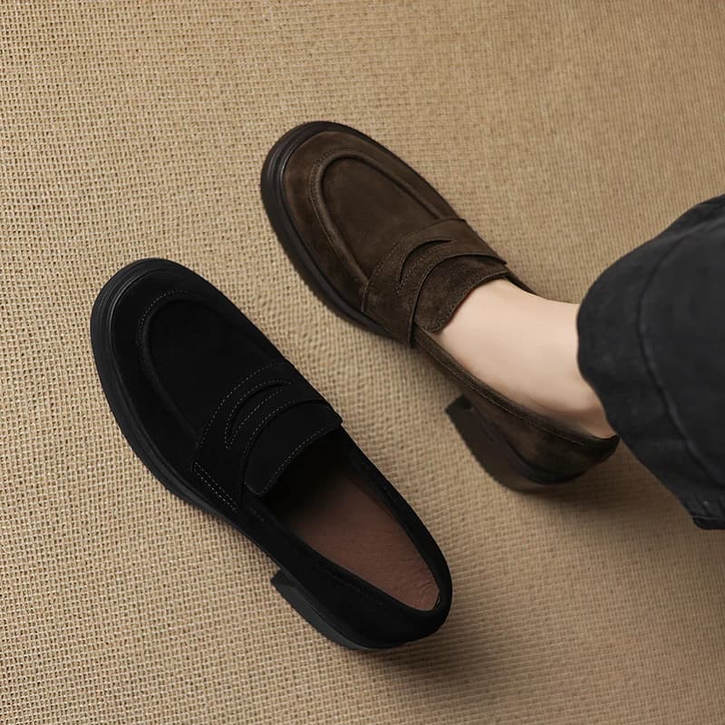 2026 new spring summer women pumps natural leather 22-25cm kid suede+sheepskin+pigskin round toe metal thick heel women shoes