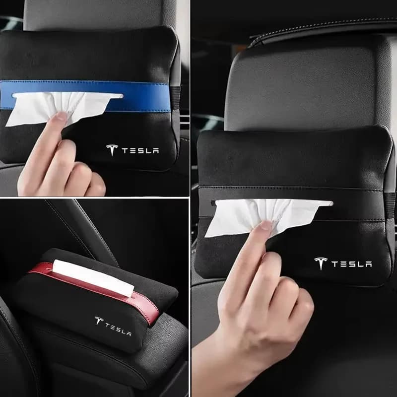 Borsa per fazzoletti da appendere alla schienale del sedile della scatola del bracciolo dell'auto per Tesla Model SX Model 3 Y P85D P100D Roadster Accessori
