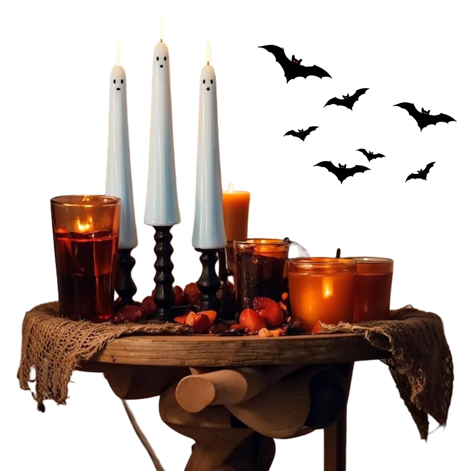 Ghost Shaped Plastic Candles Battery Operated 2/4/6 Pack with Remote and Timer for Party Favor Home Table Centerpieces Fireplace