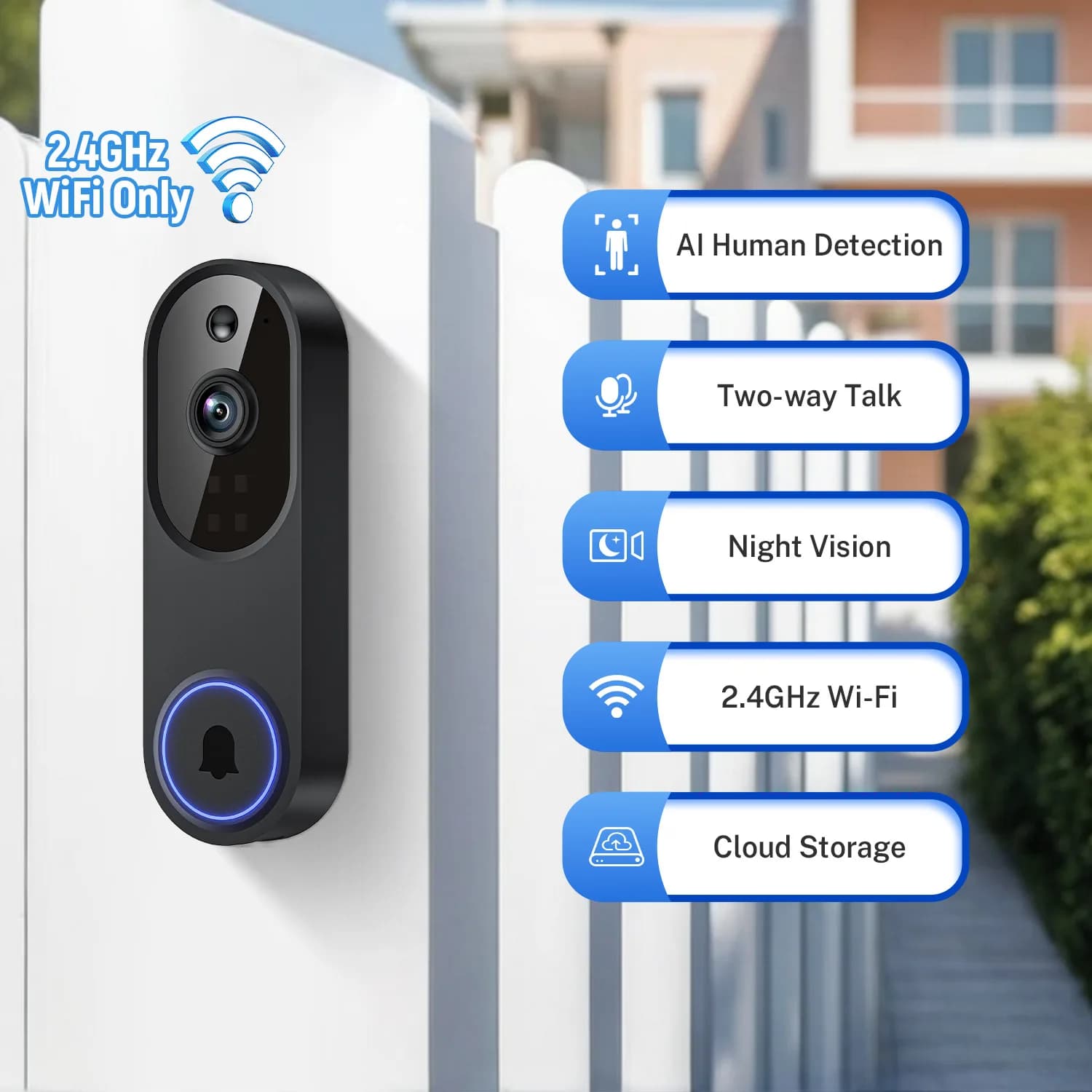 Campanello senza fili esterno Telecamera Wifi Porta digitale Peepholes AI Rilevazione movimento Videocitofono Anello Campanello per porta Sicurezza domestica intelligente