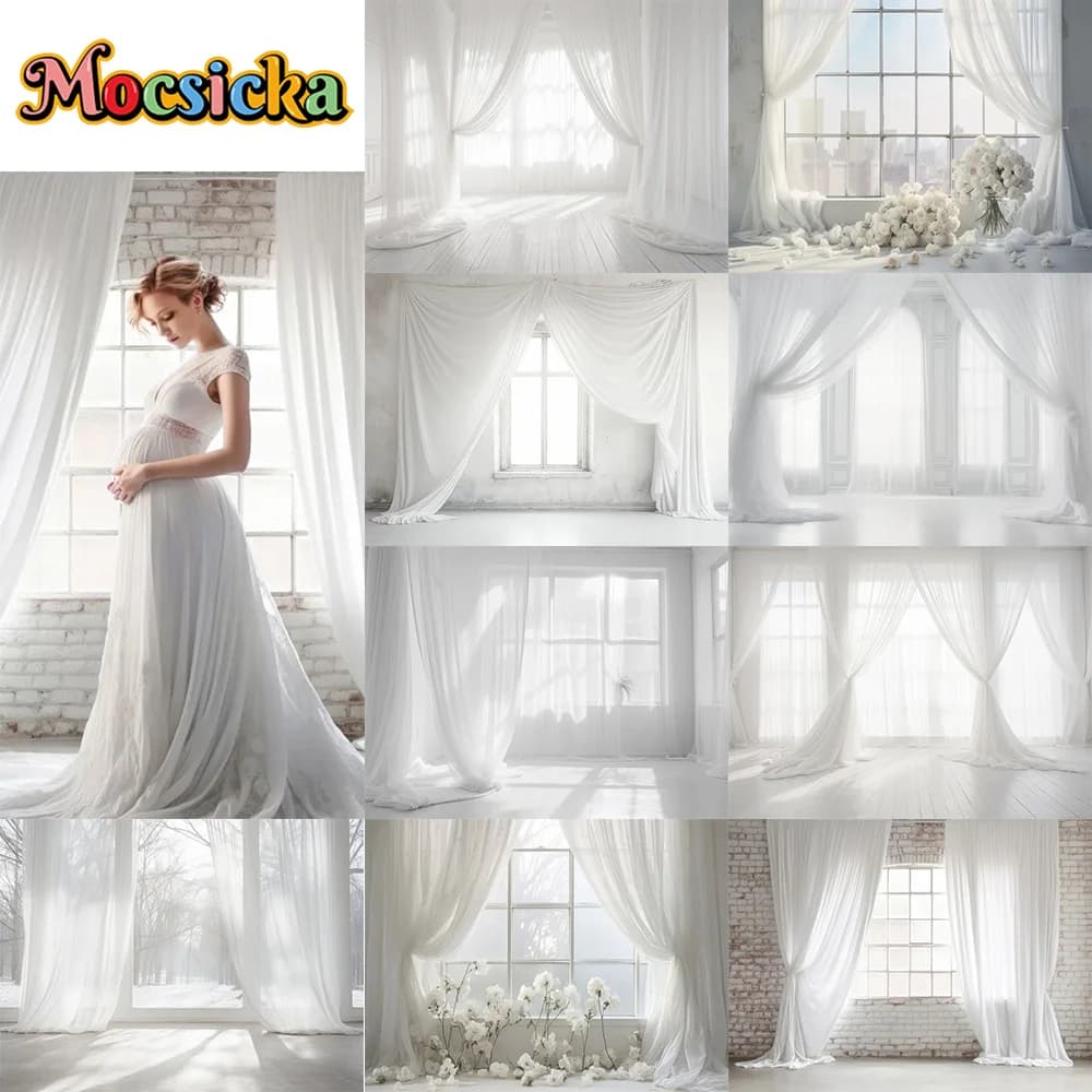 Mocsicka Photo background White Transparent Curtains Decoration Background for Wedding Couple Women Portrait Studio Puntelli