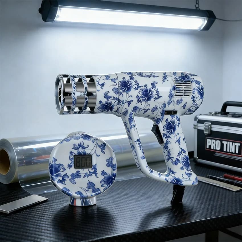 2000W Blue and White Porcelain Graffiti Heat Gun Car Wrap Vinyl PPF Installation Hot Air Gun for Auto Film Tinting