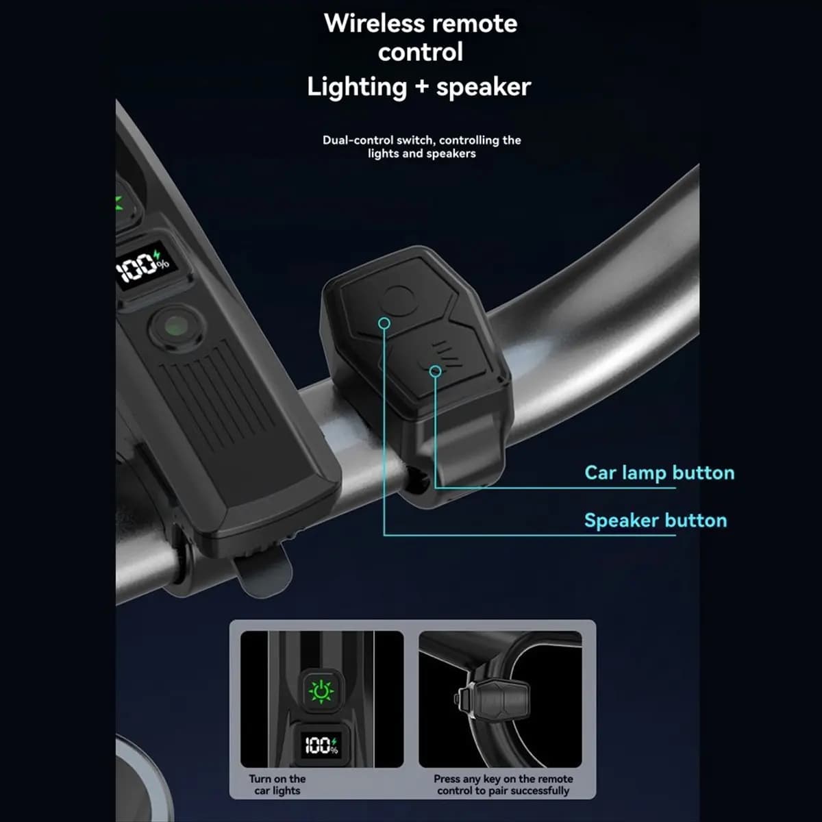 Luce Anteriore Intelligente per Bicicletta AB31, Faro Ricaricabile con Clacson e Telecomando Wireless