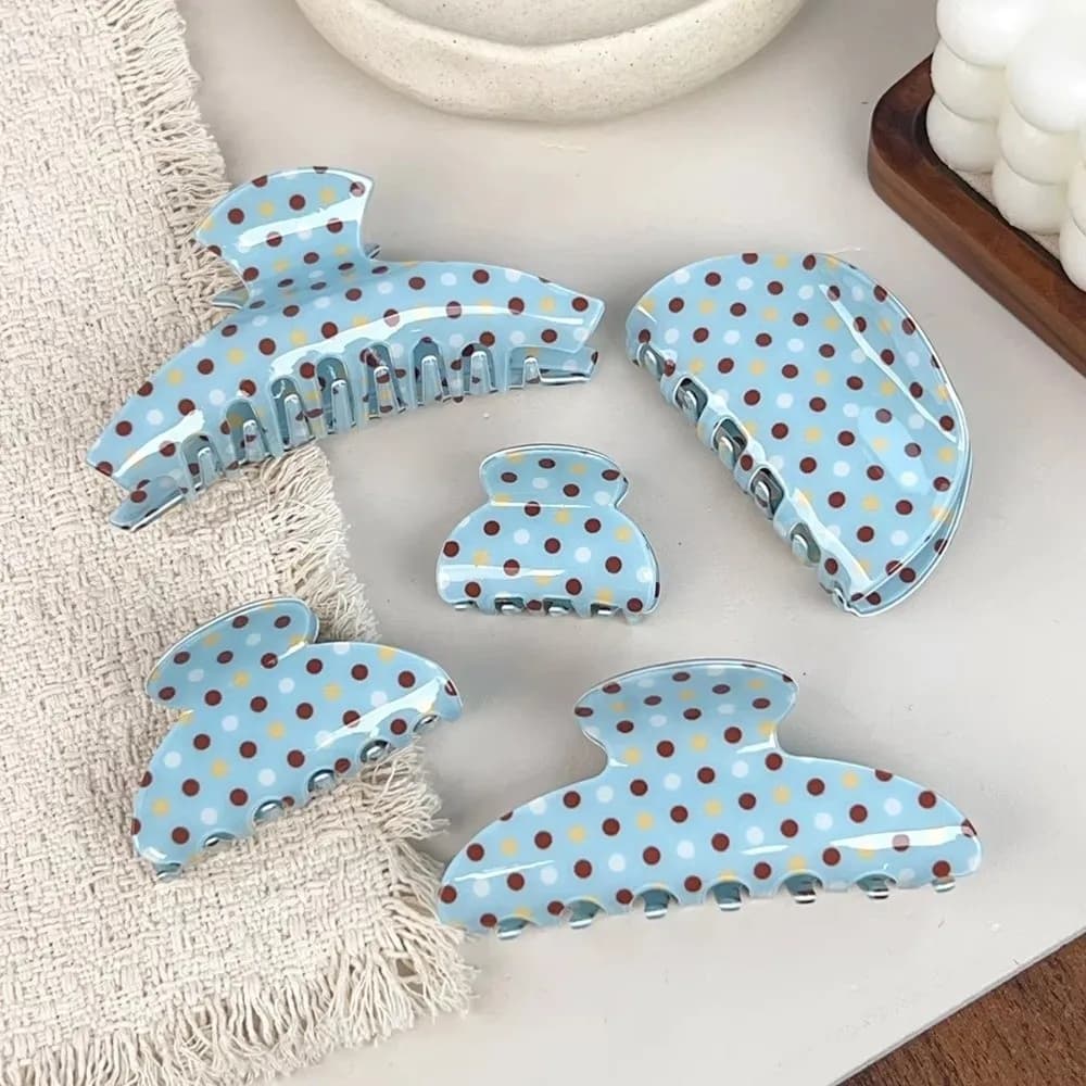 Creative Blue Polka Dot Hair Claw Large Geometry Acetate Grab Clip Hairpin Korean Style Shark Clip Streetwear