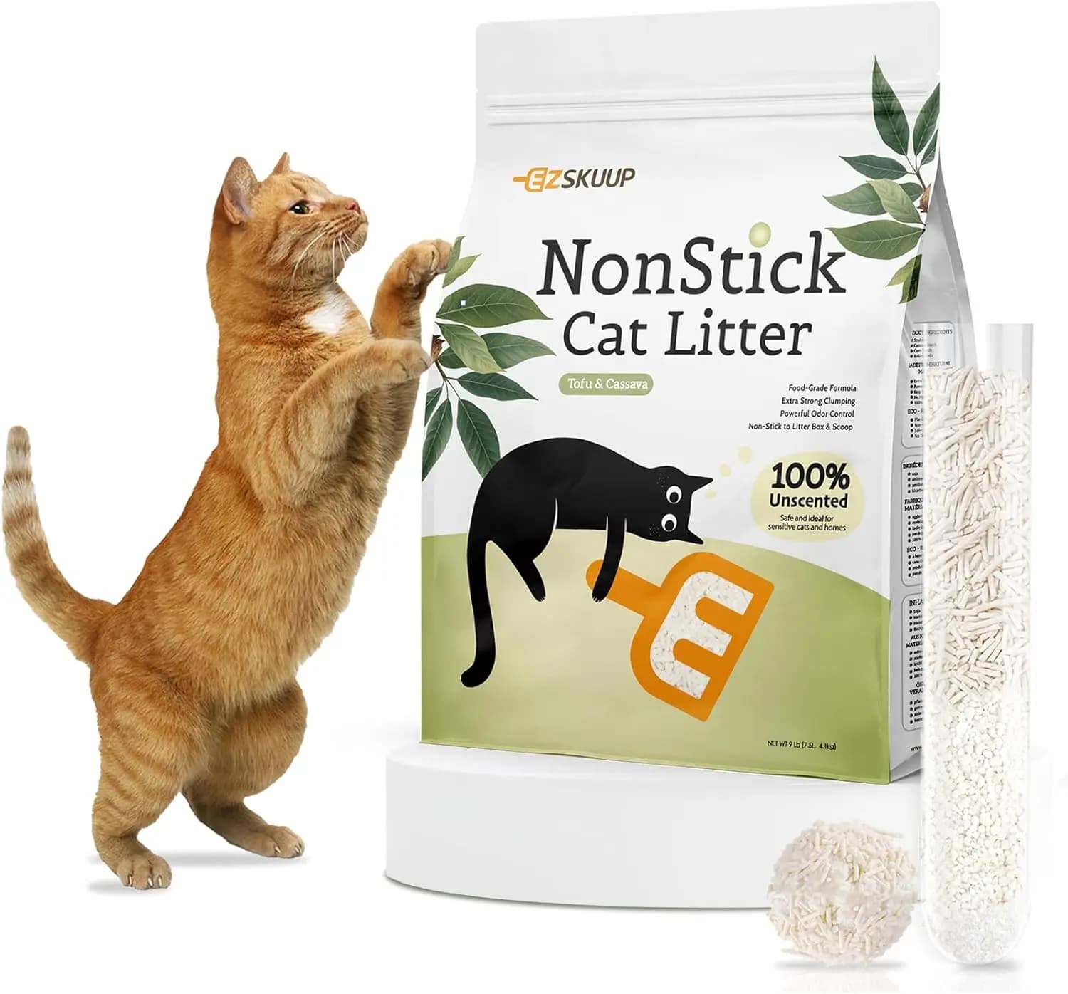 Lettiera per gatti in tofu ultra agglomerante antiaderente con cassava, ingredienti naturali a base vegetale, dura il doppio rispetto alla lettiera in argilla