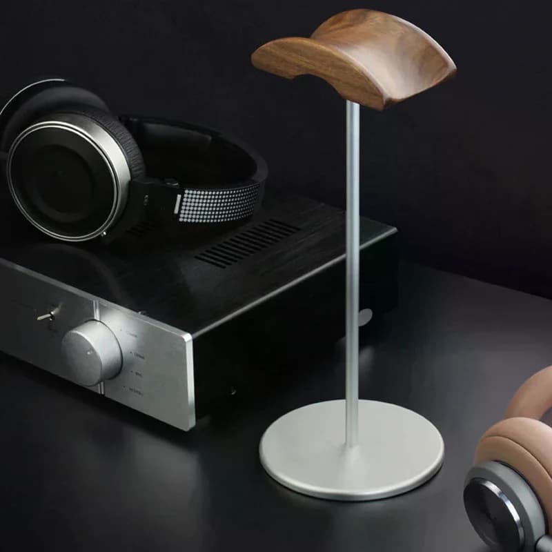 Black Walnut Wood & Aluminum Alloy Headphone Stand Gaming Headset Holder With Solid Metal Base For Table Desk Display
