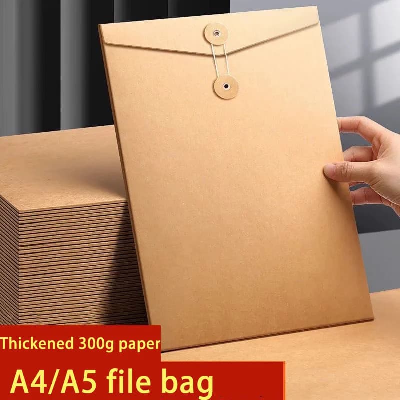 20pcs/lot Envelope Document Folder Thicken 300g Kraft Paper A4 Large Capacity File Bag A5 Tied Buckle Durable Office Stationery