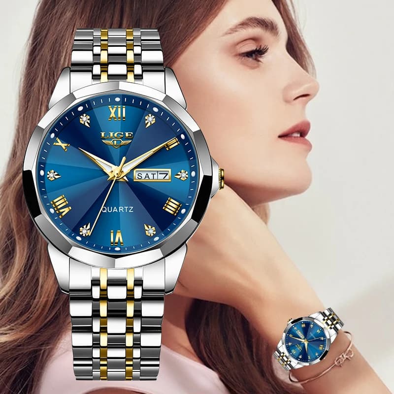 LIGE Women's Watch fashion luminous clock quartz wristwatch luxury elegant calendar waterproof watch for women reloj de mujer