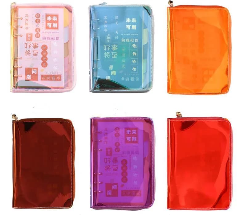 Borsa con cerniera a mano A6 Raccoglitore laser a fogli mobili Notebook con copertina interna Note Book Planner Forniture di cancelleria per ufficio