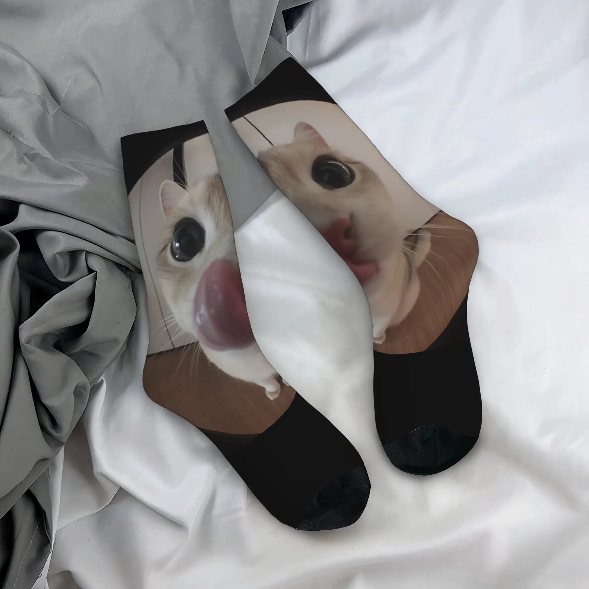 Cat Memes Funny Meme Print Socks Design Stockings Anti Skid Women Men Socks Quality Autumn Trendy Skateboard Socks