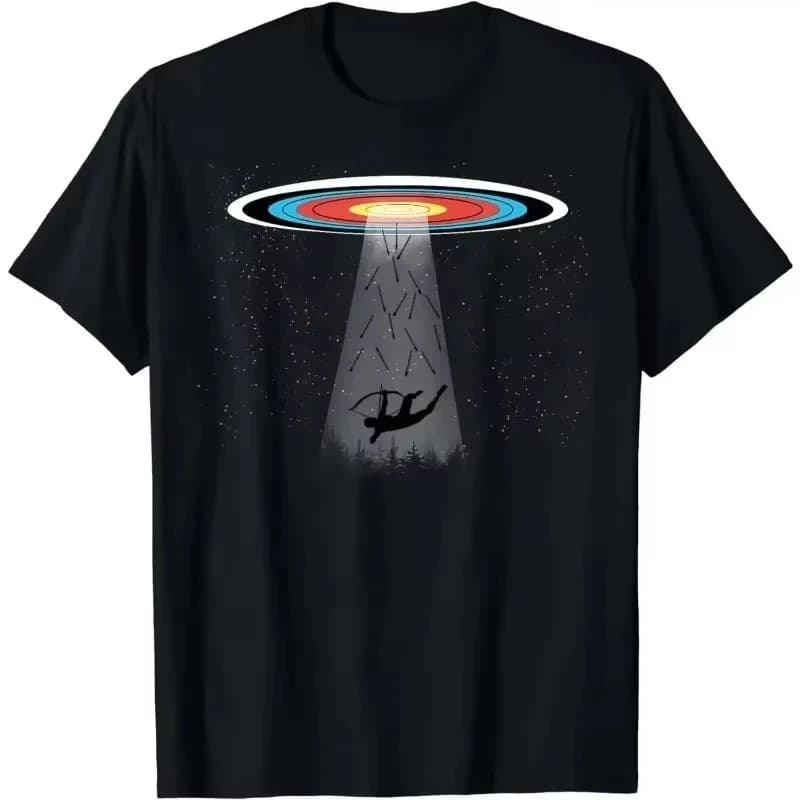 Funny Archery UFO T-Shirt Graphic Tee Men Sarcastic Target Practice Casual Cotton Shirt