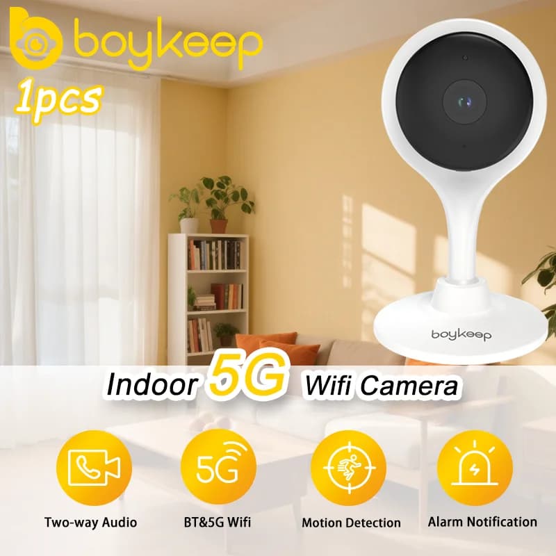 Telecamera WiFi Boykeep, video HD 3MP 2K, visione notturna, audio bidirezionale, rilevamento del movimento, archiviazione locale/su cloud, compatibile con Alexa Echo Show
