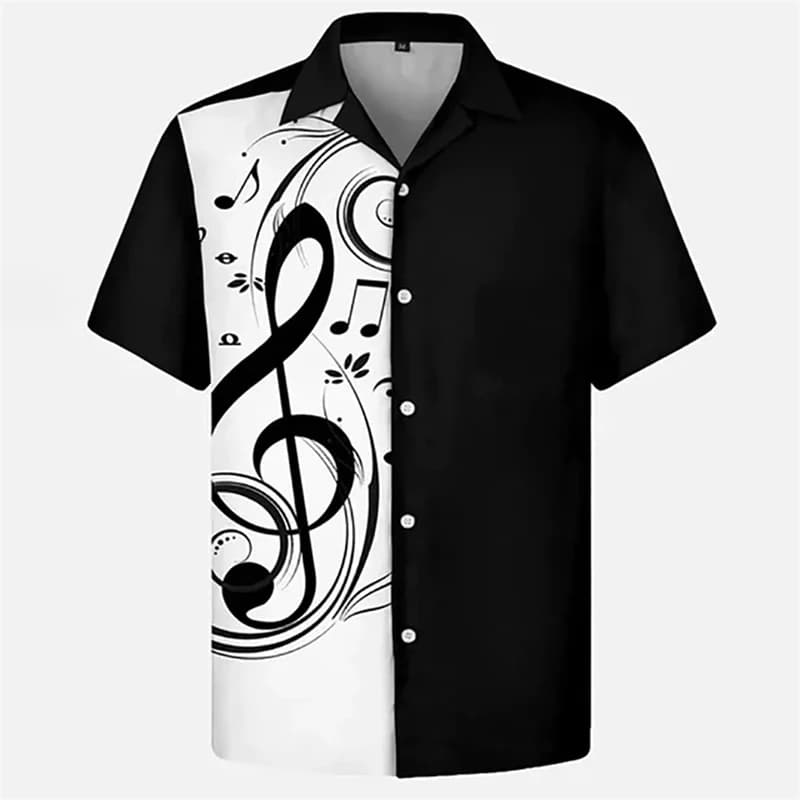 Camicia estiva per uomo 2024 T-shirt hawaiane a maniche corte Nota musicale Stampa Ragazzi Ragazze Viaggi da spiaggia Top Abbigliamento casual con risvolto