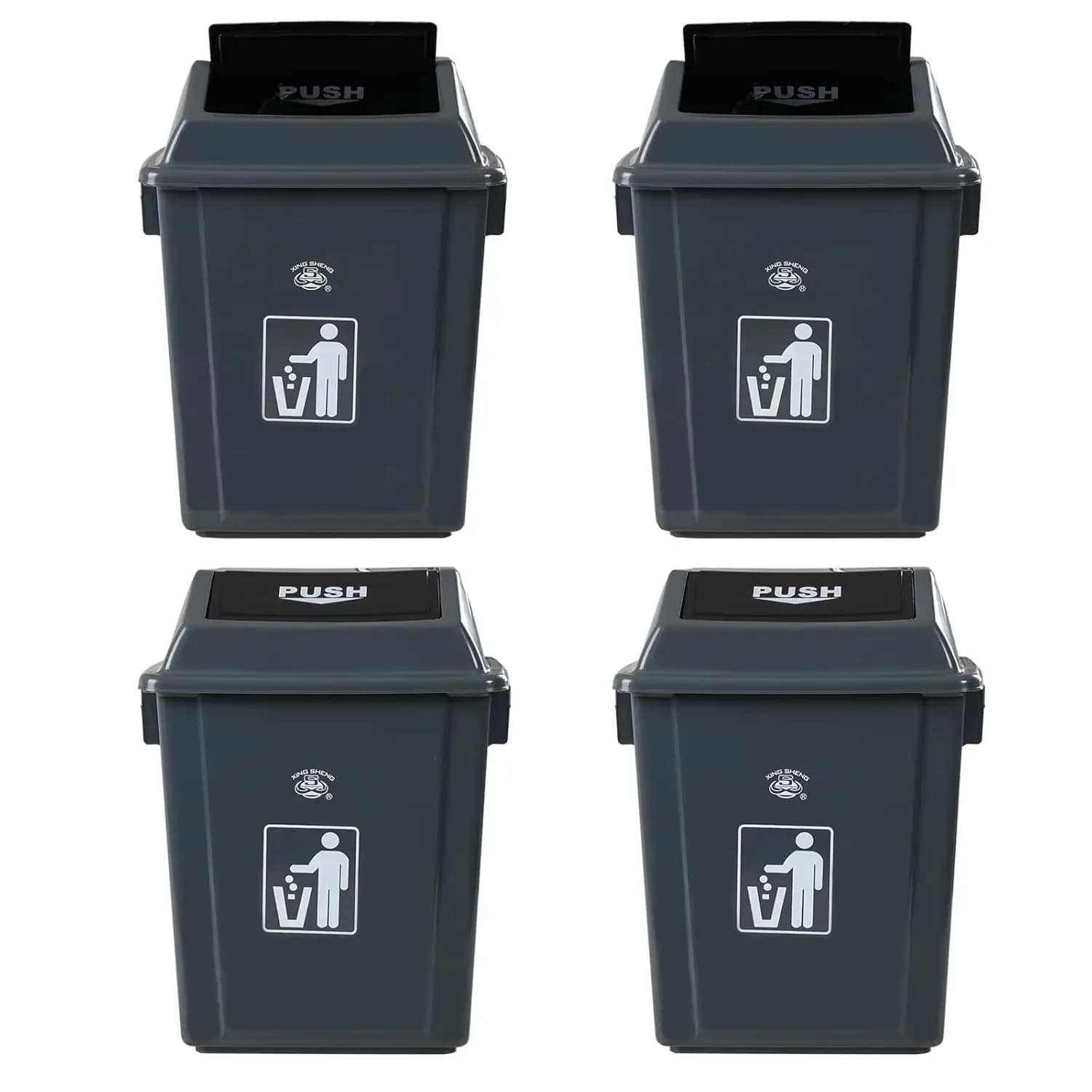 Cestino per Rifiuti in Plastica da 6 Galloni con Coperchio a Battente, Bidone della Spazzatura con Coperchio per Cucina, Garage, Ufficio, Grigio (4, Personalizzato)