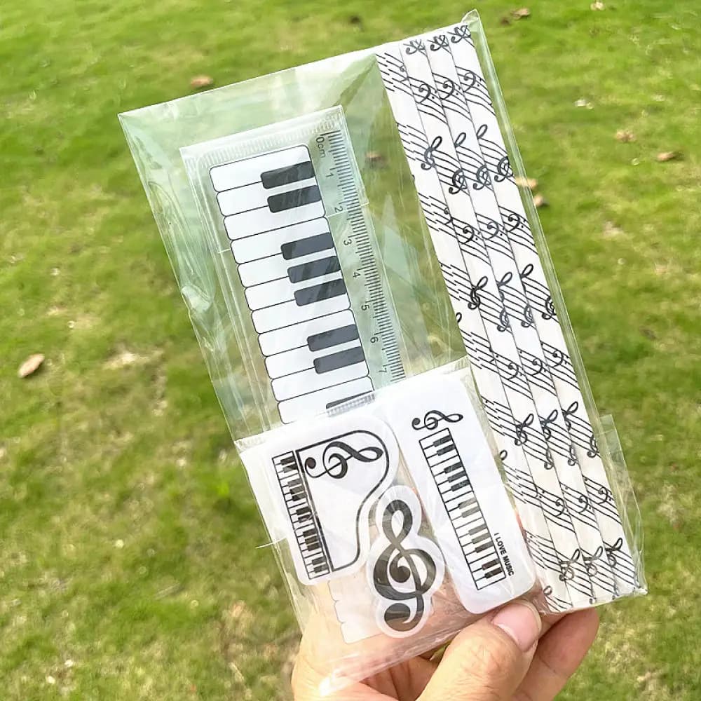 Musical Note Stationery Kit Creative Wooden Pencil And Eraser Set For Piano Learners Birthday Party Favors Rewards