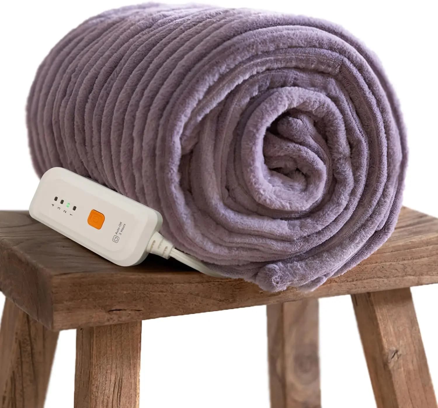 Coperta Elettrica Riscaldata 50x60, in Finta Pelliccia a Coste con 4 Livelli di Calore e Spegnimento Automatico, Certificata ETL, Lavabile, Viola